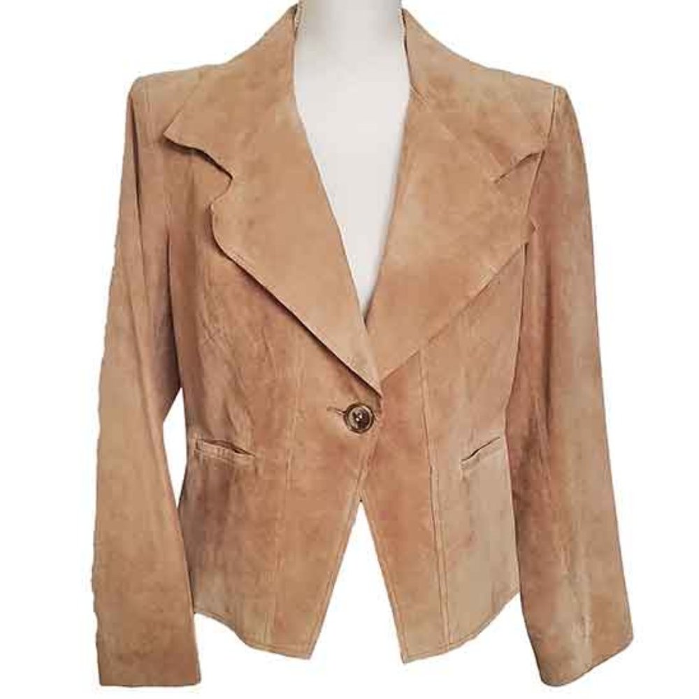 Ann Klein Tan Suede, One Button Blazer-sizeLP-preowned